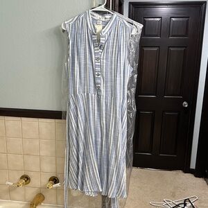 Vertical Stripe Henley Midi Dress with Button Front